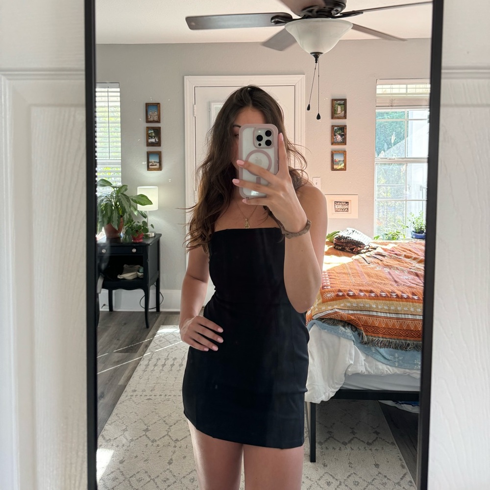 Stradivarius Black Strapless Mini Dress